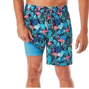 Members Mark Mens Resort Swim Trunk XL Flamingo Palm Print Quick Dry beach trave